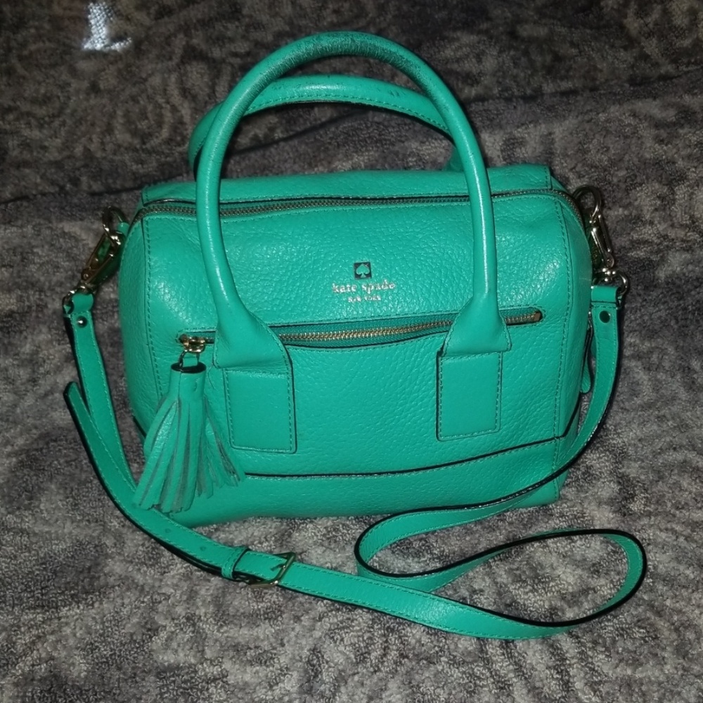 KATE SPADE TEAL LEATHER SATCHEL PURSE POCKETBOOK - Picture 8 of 8